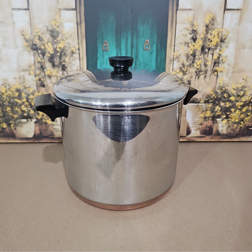 Vintage Revere Ware 8 Quart Stainless Steel Copper Bottom Stock Pot with Lid